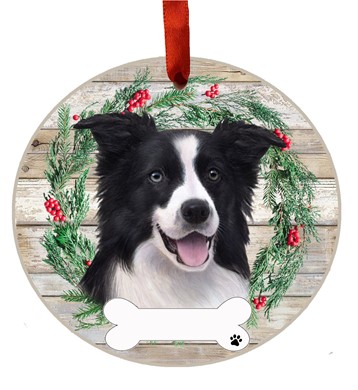 Raining Cats and Dogs | Border Collie Wreath Dog Breed Christmas Ornament