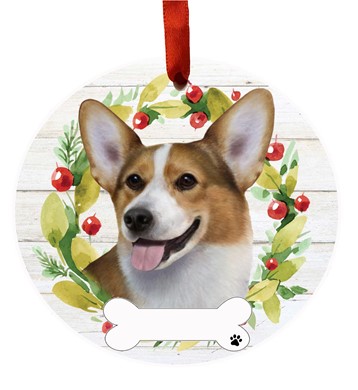 Raining Cats and Dogs | Welsh Corgi Wreath Dog Breed Christmas Ornament