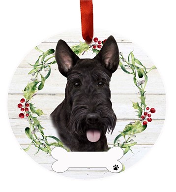 Raining Cats and Dogs | Scottish Terrier Wreath Dog Breed Christmas Ornament