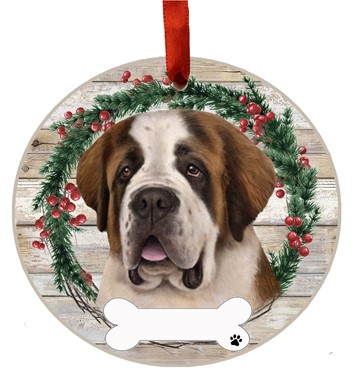 Raining Cats and Dogs | Saint Bernard Dog Wreath Dog Breed Christmas Ornament