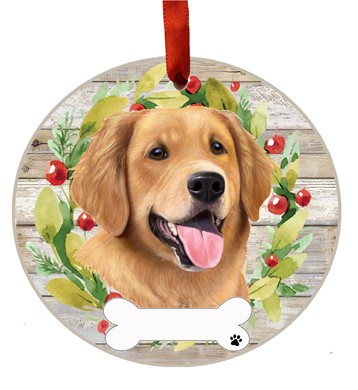 Raining Cats and Dogs | Golden Retriever Wreath Dog Breed Christmas Ornament