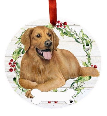 Raining Cats and Dogs | Golden Retriever Wreath Dog Breed Christmas Ornament