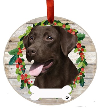Raining Cats and Dogs | Chocolate Labrador Retriever Wreath Dog Breed Christmas Ornament