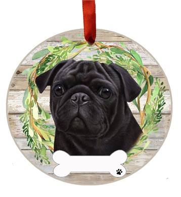 Raining Cats and Dogs | Pug Dog Wreath Christmas Ornament