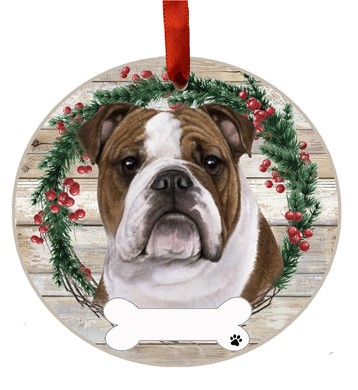 Raining Cats and Dogs |Bulldog Wreath Dog Breed Christmas Ornament
