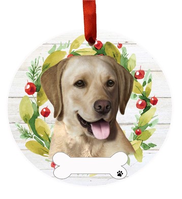Raining Cats and Dogs | Yellow Labrador Retriever Wreath Dog Breed Christmas Ornament
