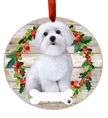 Raining Cats and Dogs | Maltese Dog Wreath Christmas Ornament