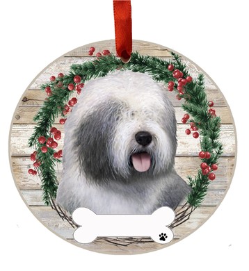 Raining Cats and Dogs | Old English Sheepdog Wreath Dog Breed Christmas Ornament