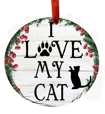 Raining Cats and Dogs | I Love My Cat Wreath Christmas Ornament