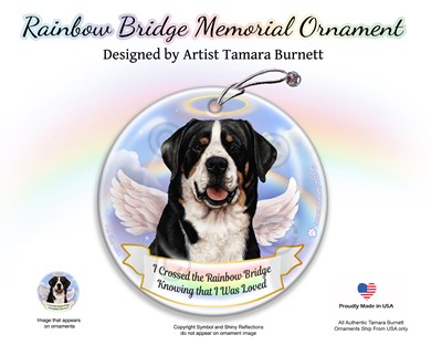 Raining Cats and Dogs | Greater Swiss Mountain Dog Rainbow Bridge Memorial Ornament