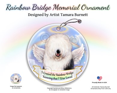 Raining Cats and Dogs | Old English Sheepdog Rainbow Bridge Memorial Ornament