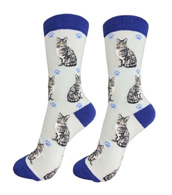 Raining Cats and Dogs |Tabby Cat Silver Happy Tails Socks