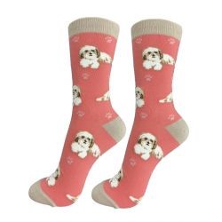 Raining Cats and Dogs | Shih Tzu Tan and White Happy Tails Lover Socks
