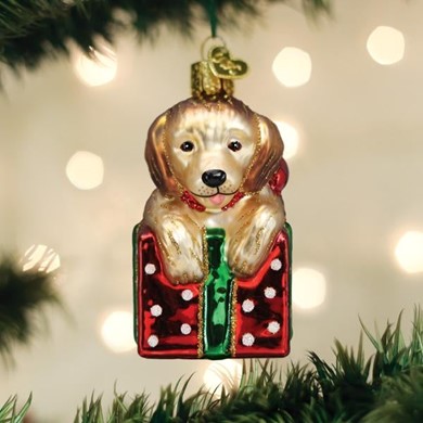 Raining Cats and Dogs |Holiday Golden Retriever Puppy Old World Christmas Dog Ornament