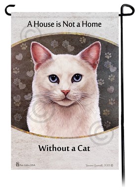 Raining Cats and Dogs | White Cat with Blue Eyes Cat House is Not a Home Garden Flag