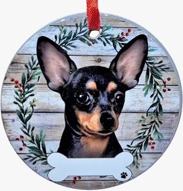Raining Cats and Dogs | Chihuahua Wreath Dog Breed Christmas Ornament Black and Tan