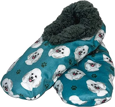 Raining Cats and Dogs | Poodle White Comfies Dog Print Slippers