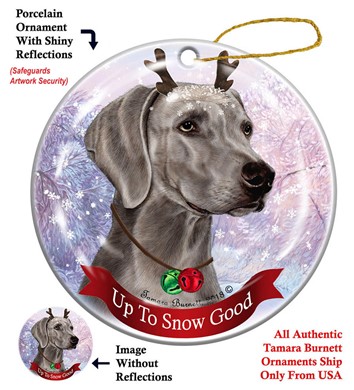 Raining Cats and Dogs | Weimaraner Up to Snow Good Dog Christmas Ornament