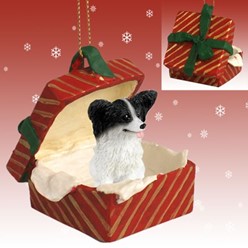 Papillon Gift Box Christmas Ornament- click for more breed colors