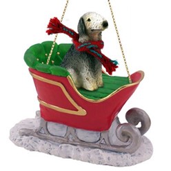 Bedlington Terrier Christmas Ornament with Sleigh