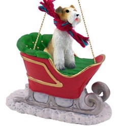 Wire Fox Terrier Sleigh Christmas Ornament