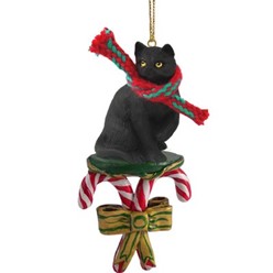 Candy Cane Black Cat Christmas Ornament