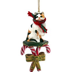 Candy Cane Calico Cat Christmas Ornament