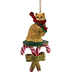 Candy Cane Red Tabby Christmas Ornament