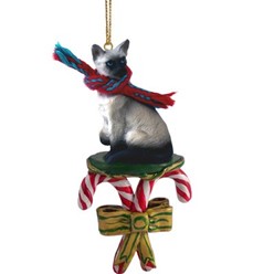 Candy Cane Siamese Cat Christmas Ornament