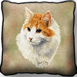 Orange and White Cat Tapestry Pillow, Made in the USA