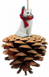 Pine Cone American Eskimo Dog Christmas Ornament