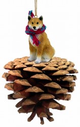 Pine Cone Shiba Inu Dog Christmas Ornament
