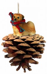 Pine Cone Tibetan Spaniel Dog Christmas Ornament