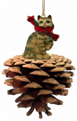 Pine Cone Brown Tabby Cat Christmas Ornament