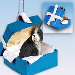 Bearded Collie Gift Box Holiday Ornament