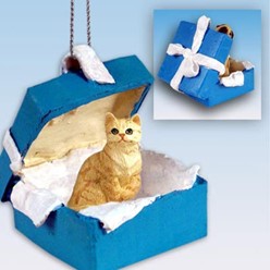 Orange Tabby Cat Gift Box Holiday Ornament