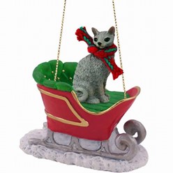 Cornish Rex Cat Christmas Ornament with Sleigh- click for more breed colors