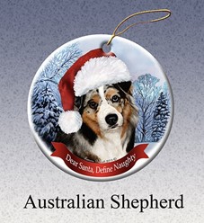 Australian Shepherd Dear Santa Dog Christmas Ornament- Click for breed colors