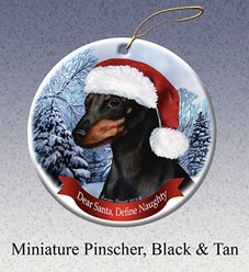 Miniature Pinscher Dear Santa Dog Christmas Ornament- Click for breed colors