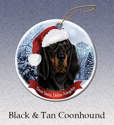 Black and Tan Coonhound  Dear Santa Dog Christmas Ornament