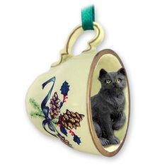 Black Cat Tea Cup Holiday Ornament