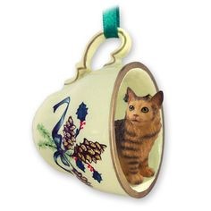 Maine Coon Cat Tea Cup Holiday Ornament- click for more breed colors