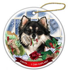 Chihuahua Longhair Santa I Can Explain Christmas Ornament - click for more color