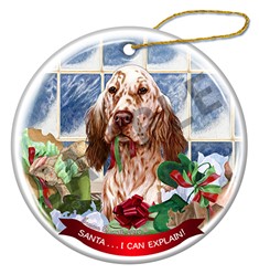 English Setter Santa I Can Explain Christmas Ornament - click for more colors