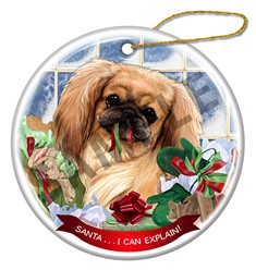 Pekingese Santa I Can Explain Dog Christmas Ornament - click for breed colors