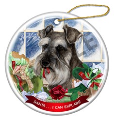 Schnauzer Uncropped Santa I can Explain Dog Ornament - click for breed colors