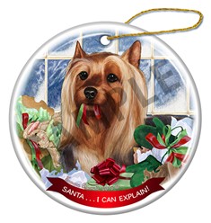 Silky Terrier Santa I Can Explain Christmas Ornament - click for breed colors
