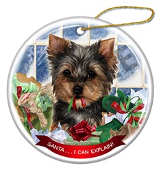 Yorkie Santa I Can Explain Dog Christmas Ornament