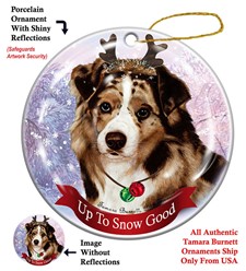 Australian Shepherd Up to Snow Good Christmas Ornament- Click for breed colors