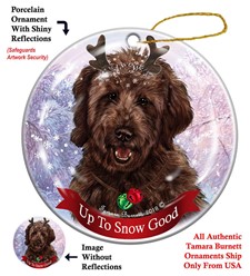 Goldendoodle Up To Snow Good Christmas Ornament- click for more breed colors